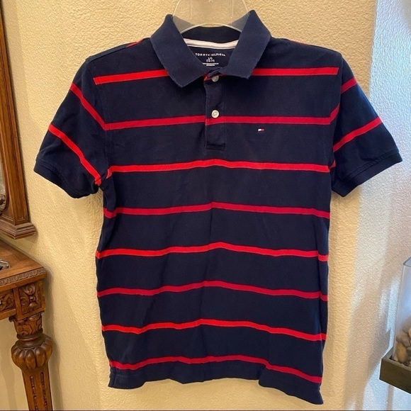 TOMMY HILFIGER Striped Polo Top Size L(12-13) - Picture 1 of 7